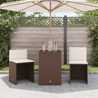 3-delige Bistroset met kussens poly rattan bruin 3