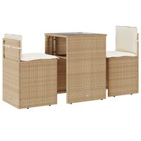 3-delige Bistroset met kussens poly rattan beige 2