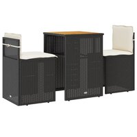 3-delige Bistroset met kussens poly rattan zwart 2