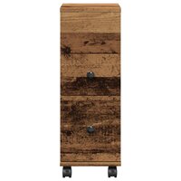 Badkamerkast smal met wielen bewerkt hout oud houtkleurig 4