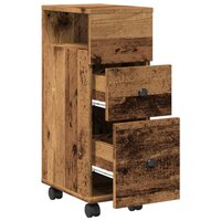 Badkamerkast smal met wielen bewerkt hout oud houtkleurig 7