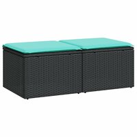 2-delige Loungeset met kussens poly rattan acacia zwart 2