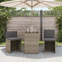 3-delige Bistroset met kussens poly rattan grijs 3