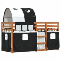 Stapelbed met gordijnen 90x200 cm grenenhout wit en zwart 3