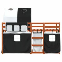 Stapelbed met gordijnen 90x200 cm grenenhout wit en zwart 5