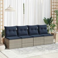 2-delige Loungeset met kussens poly rattan acacia grijs 3