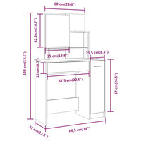 Kaptafel met spiegel 86,5x35x136 cm bruin eikenkleur 9