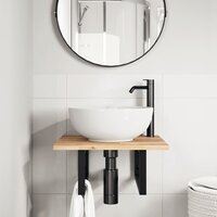 Badkamer wandschap staal en massief acaciahout 3
