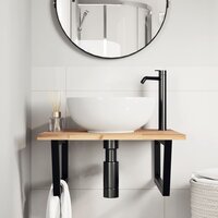 Badkamer wandschap staal en massief acaciahout 3