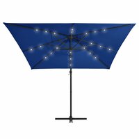 Zweefparasol met LED en stalen paal 250x250 cm azuurblauw 3