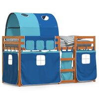 Stapelbed met gordijnen 90x200 cm massief grenenhout blauw 2
