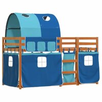 Stapelbed met gordijnen 90x200 cm massief grenenhout blauw 3