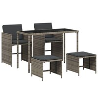 5-delige Tuinset met kussens poly rattan grijs 2