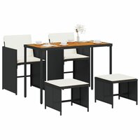 5-delige Tuinset met kussens poly rattan zwart 3