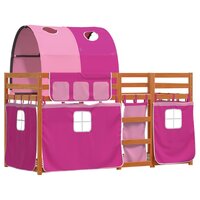 Stapelbed met gordijnen 90x200 cm grenenhout roze 3