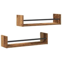 Wandplank met plank 2 pcs Oud hout 60 x 16 x 14 cm Bewerkt hout 2