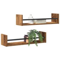 Wandplank met plank 2 pcs Oud hout 60 x 16 x 14 cm Bewerkt hout 3