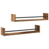 Wandplank met plank 2 pcs Oud hout 80 x 16 x 14 cm Bewerkt hout 2