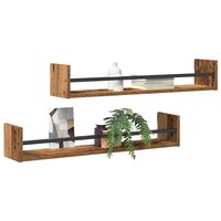 Wandplank met plank 2 pcs Oud hout 80 x 16 x 14 cm Bewerkt hout 3
