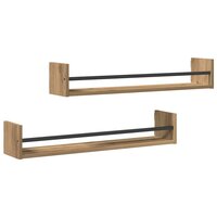 Wandplank 2 pcs artisanaal eikenkleurig 80 x 16 x 14 cm 2