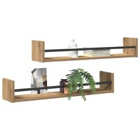 Wandplank 2 pcs artisanaal eikenkleurig 80 x 16 x 14 cm 3