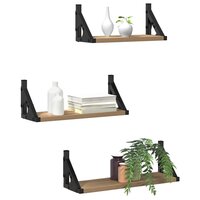 Wandplank Wandgemonteerd met opslag 3 pcs Rook Eik 3