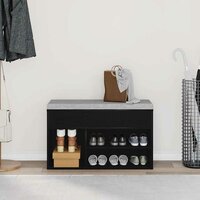 Schoenenbank met plank Zwart Eiken 80 x 30 x 45 cm Bewerkt hout 4