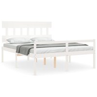 Seniorenbed met hoofdbord massief hout wit 160x200 cm 2