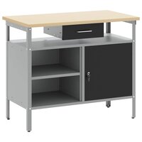 Werkbank met lade met plank Zwart en Grijs 100 x 55 x 85 cm 2