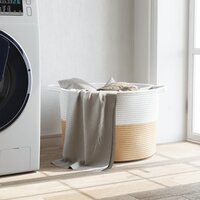 Wasmand &Oslash; 55x36 cm katoen beige en wit 3