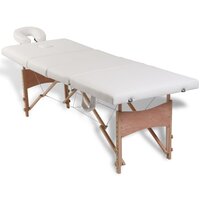 Inklapbare massagetafel 4 zones met houten frame (creme) 2