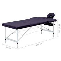 Massagetafel inklapbaar 3 zones aluminum paars 9