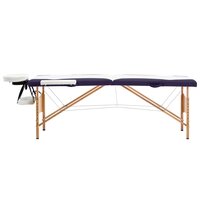 Massagetafel inklapbaar 2 zones hout wit en paars 2