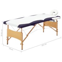 Massagetafel inklapbaar 2 zones hout wit en paars 9