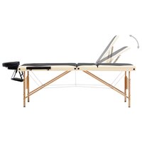 Massagetafel inklapbaar 3 zones hout zwart en beige 3