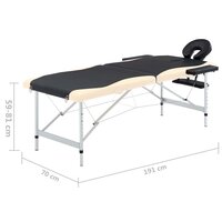 Massagetafel inklapbaar 2 zones aluminium zwart en beige 9
