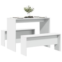 3-delige Eettafel en bankenset bewerkt hout wit 3