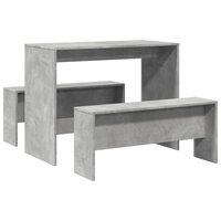 3-delige Eettafel en bankenset bewerkt hout betongrijs 2
