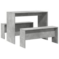 3-delige Eettafel en bankenset bewerkt hout betongrijs 6