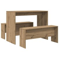 3-delige Eettafel en bankenset bewerkt hout artisanaal eiken 2