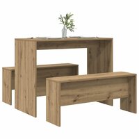 3-delige Eettafel en bankenset bewerkt hout artisanaal eiken 3