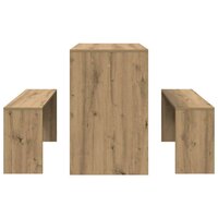 3-delige Eettafel en bankenset bewerkt hout artisanaal eiken 6