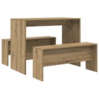 3-delige Eettafel en bankenset bewerkt hout artisanaal eiken 7