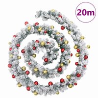 Kerstslinger met kerstballen en LED-verlichting 20 m PVC groen 7