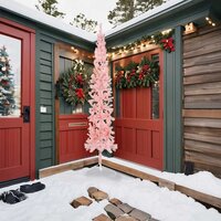 Kunstkerstboom half met standaard smal 240 cm roze 2