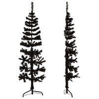 Kunstkerstboom half met standaard smal 150 cm zwart 5