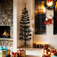 Kunstkerstboom half met standaard smal 180 cm zwart 2