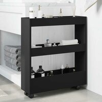 Opbergtrolley smal 3-laags bewerkt hout zwart 3