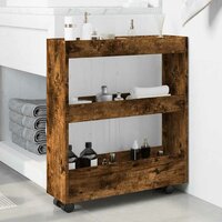 Opbergtrolley smal 3-laags bewerkt hout gerookt eikenkleurig 3