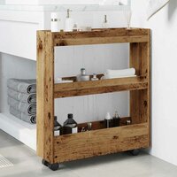 Opbergtrolley smal 3-laags bewerkt hout oud houtkleurig 3